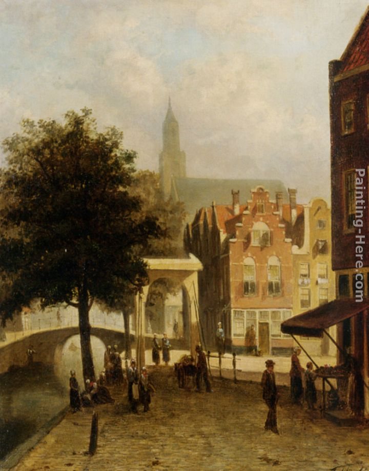 Johannes Frederik Hulk Villagers in the Streets of a Dutch Town